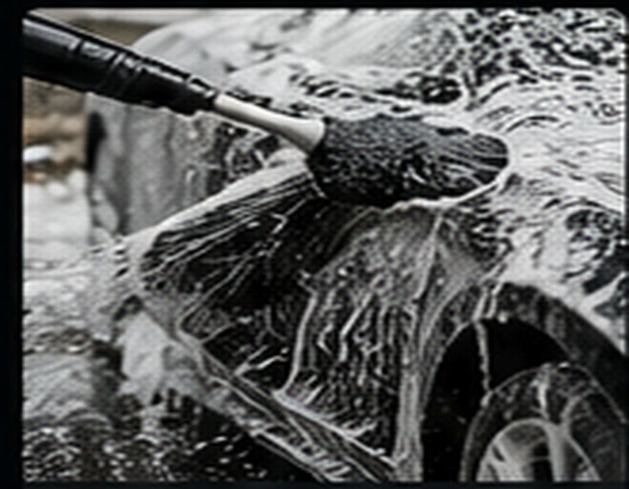 Professional hand washing a vehicle